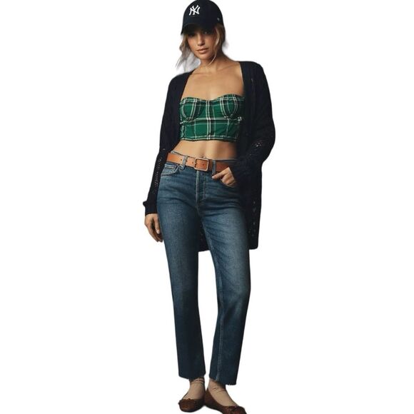 Re/Done 70s High-Rise Stove Pipe Comfort Stretch Raw Hem Denim Jeans Size 26 - Picture 1 of 15